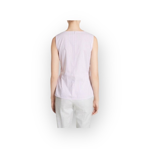 new St John ❉ Pinstripe Twist Front Peplum Top ❉ Orchid Stripe Chain Detail ❉ M - Picture 8 of 16